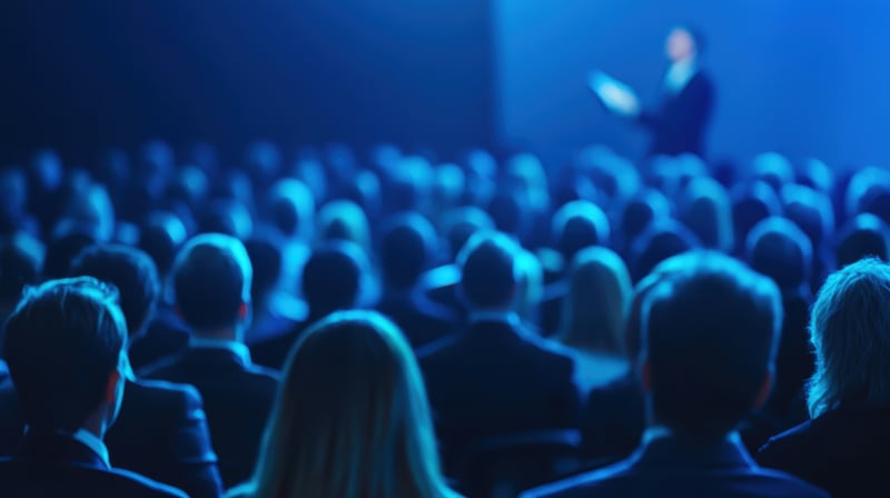 crowd of people attending a conference