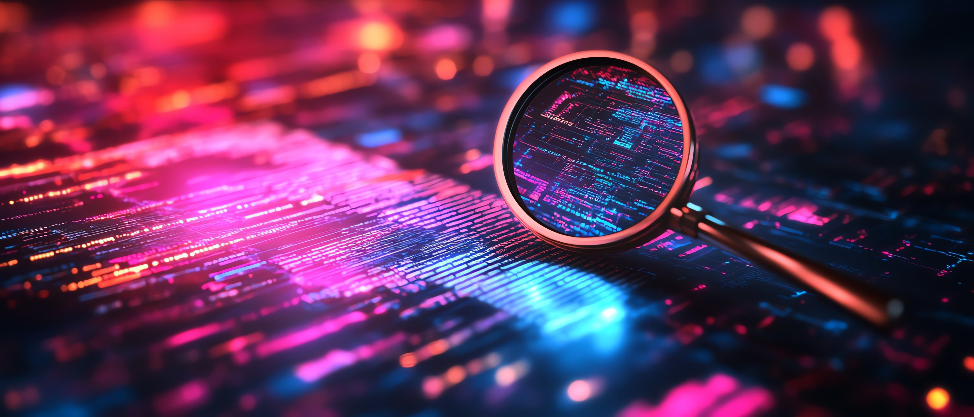 Magnifying glass with shield icon illustrating real-time monitoring and vulnerability threat analysis
