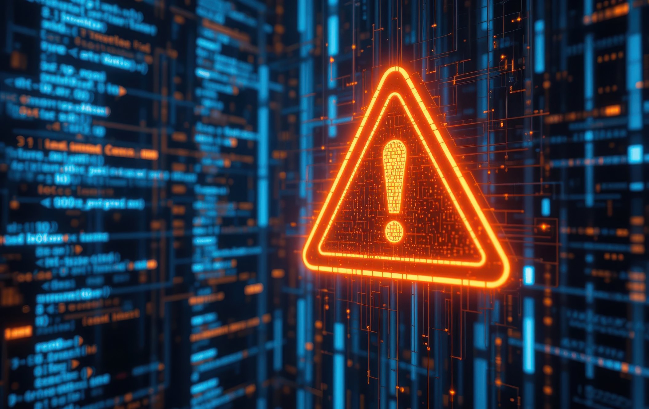 Dark-themed illustration of a cybersecurity hacker warning alert on a screen