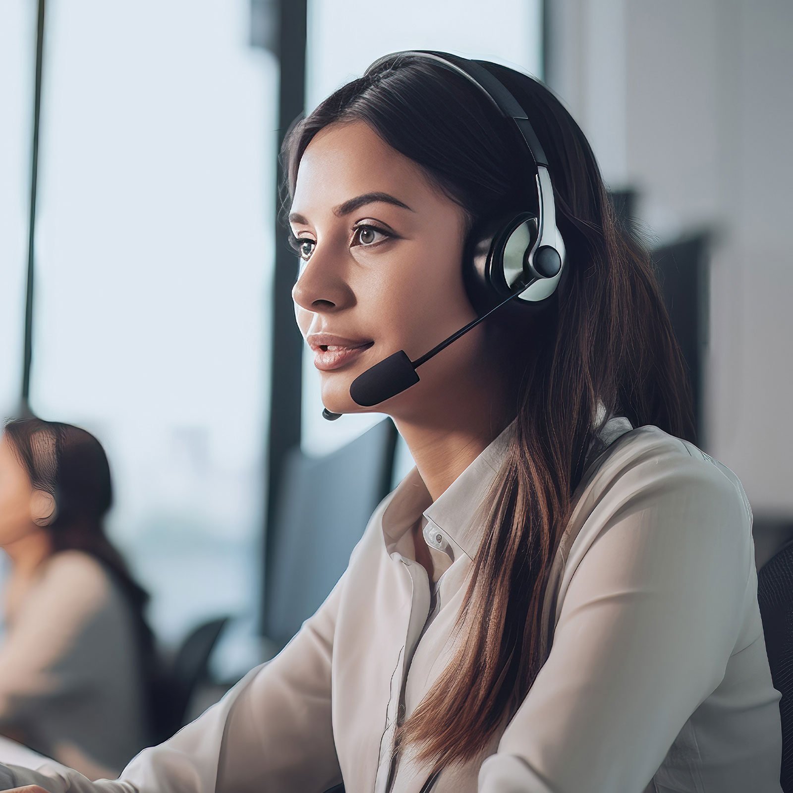 Woman wearing headset answering calls 