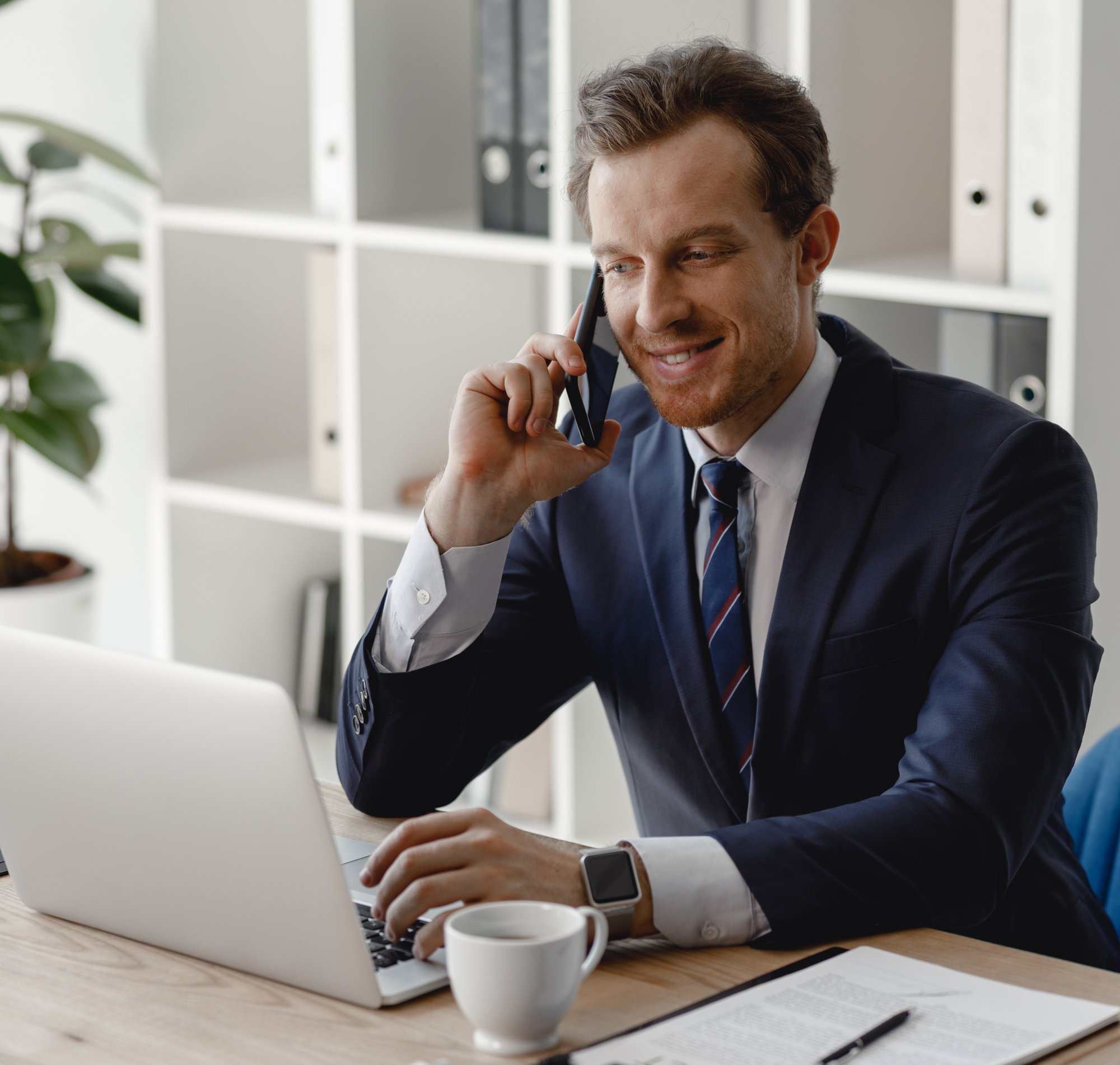 business man on phone with law firm tech support
